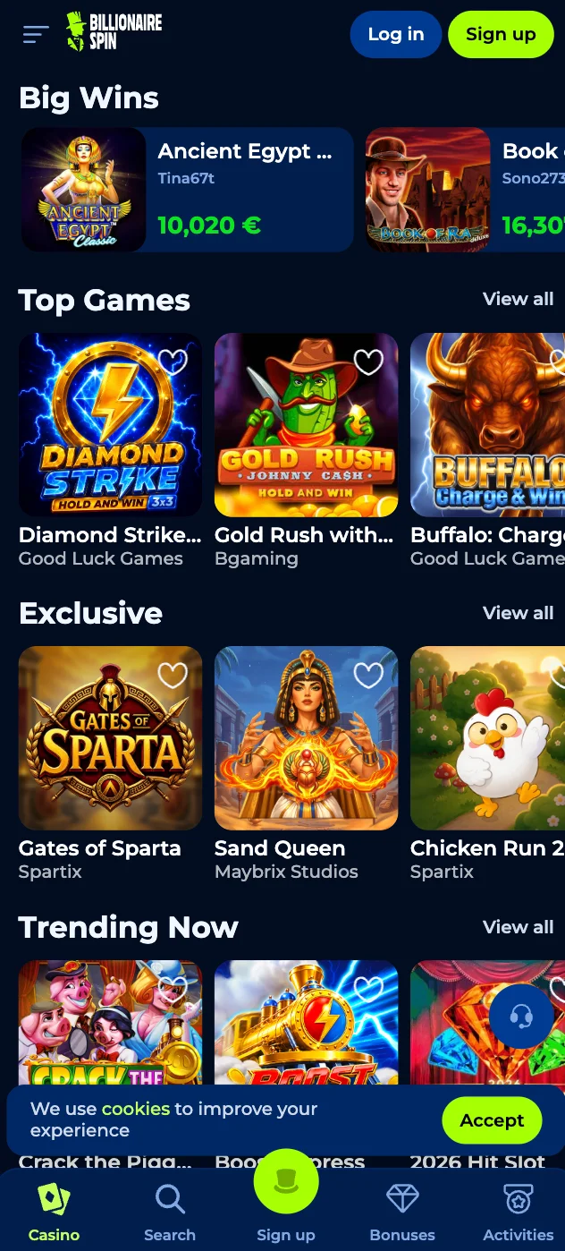 Billionaire Spin Casino on Mobile
